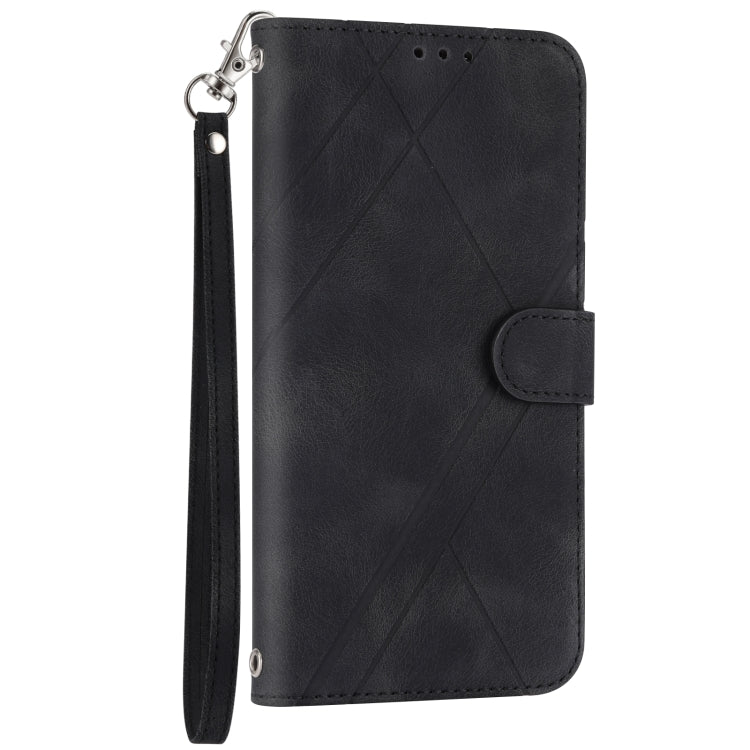 For iPhone SE 2024 Embossed Line Leather Phone Case with Lanyard(Black) - More iPhone Cases by PMC Jewellery | Online Shopping South Africa | PMC Jewellery | Buy Now Pay Later Mobicred