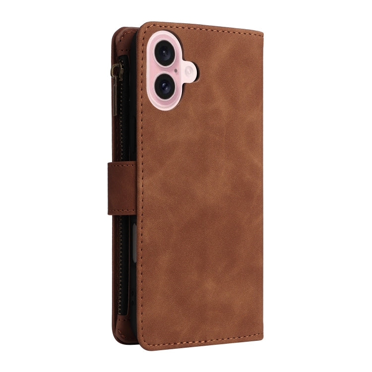 For iPhone 16 Crossbody Multi-card Slot Wallet Zipper Leather Phone Case(Brown) - iPhone 16 Cases by PMC TechLife | Online Shopping South Africa | PMC TechLife | Buy Now Pay Later Mobicred