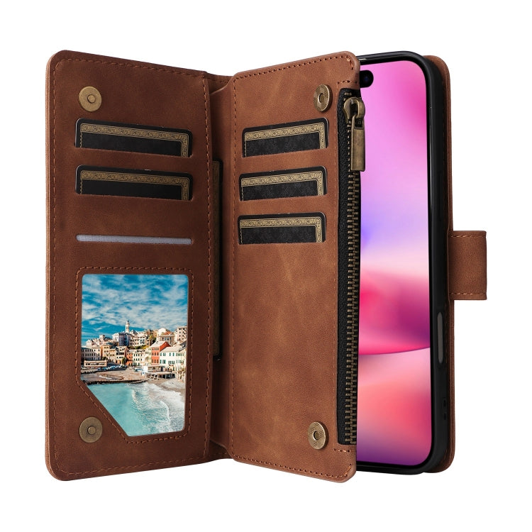 For iPhone 16 Crossbody Multi-card Slot Wallet Zipper Leather Phone Case(Brown) - iPhone 16 Cases by PMC TechLife | Online Shopping South Africa | PMC TechLife | Buy Now Pay Later Mobicred