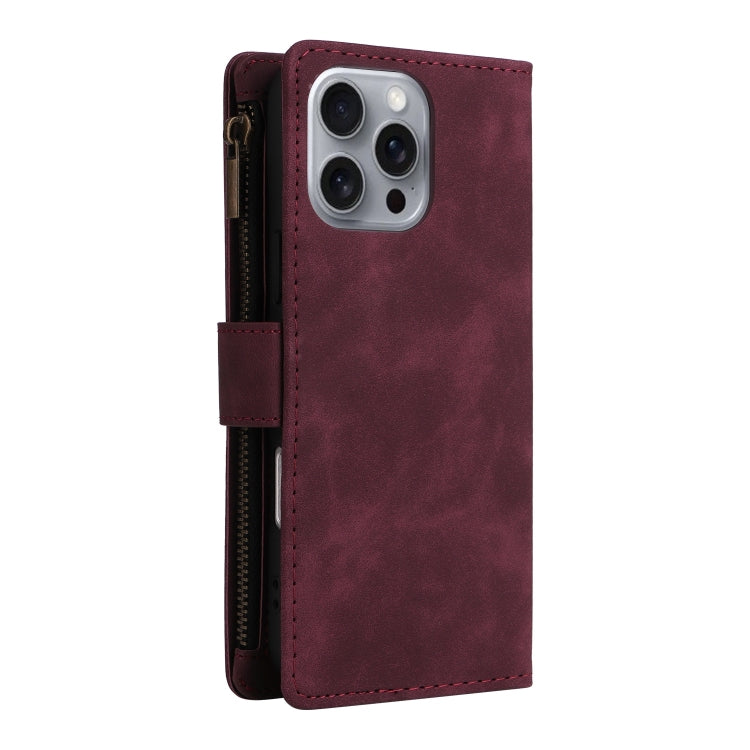 For iPhone 16 Pro Max Crossbody Multi-card Slot Wallet Zipper Leather Phone Case(Wine Red) - iPhone 16 Pro Max Cases by PMC Jewellery | Online Shopping South Africa | PMC Jewellery | Buy Now Pay Later Mobicred