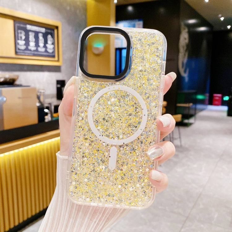 For iPhone 15 Gold Armor MagSafe Glitter Epoxy Phone Case(Yellow) - iPhone 15 Cases by PMC TechLife | Online Shopping South Africa | PMC TechLife