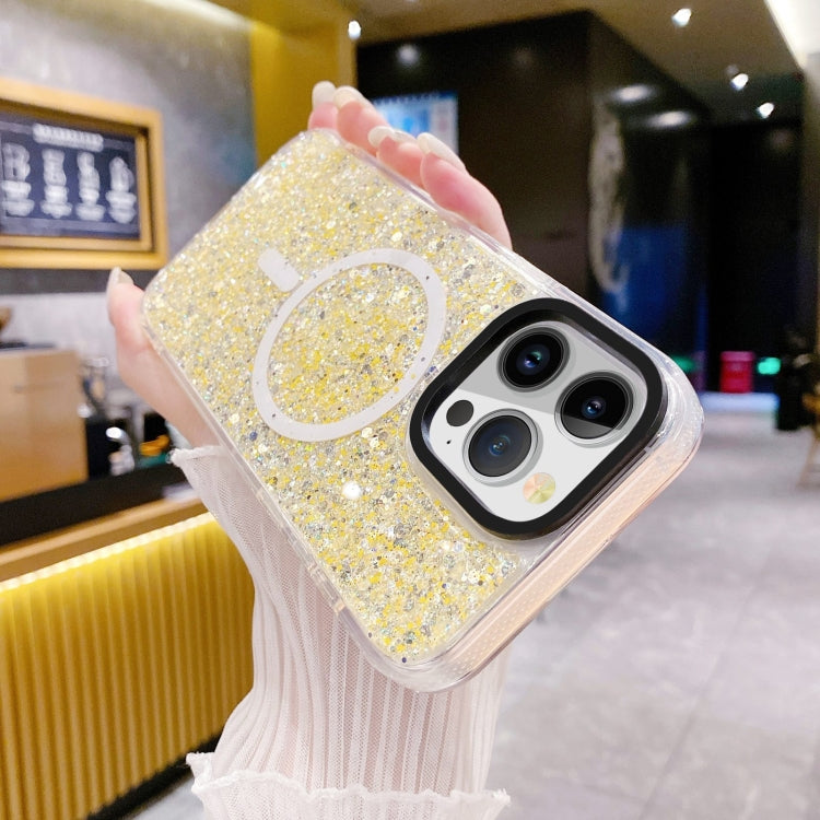 For iPhone 15 Gold Armor MagSafe Glitter Epoxy Phone Case(Yellow) - iPhone 15 Cases by PMC TechLife | Online Shopping South Africa | PMC TechLife