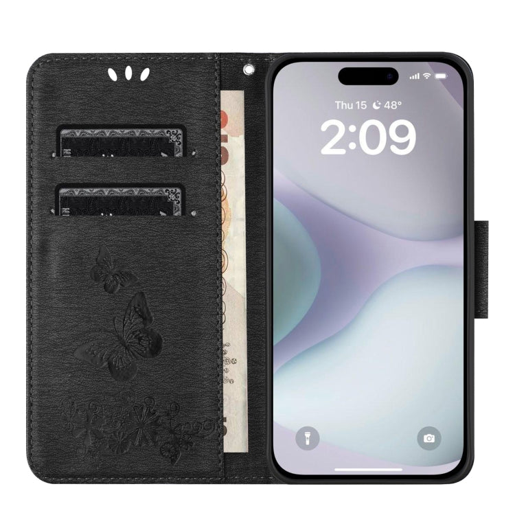 For iPhone 16 Butterfly Embossed Flip Leather Phone Case(Black) - iPhone 16 Cases by PMC Jewellery | Online Shopping South Africa | PMC Jewellery | Buy Now Pay Later Mobicred