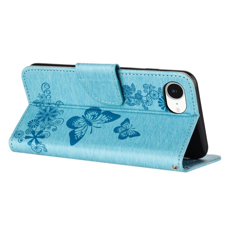 For iPhone 16e Butterfly Embossed Flip Leather Phone Case(Blue) - iPhone 16e Cases by PMC TechLife | Online Shopping South Africa | PMC TechLife | Buy Now Pay Later Mobicred