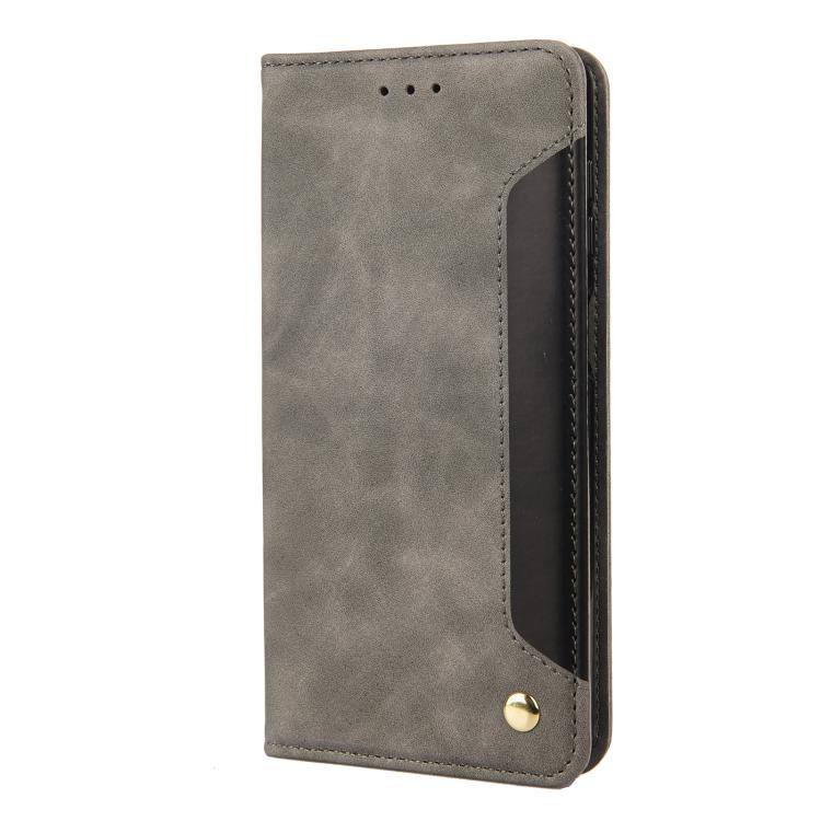 For iPhone 16e Skin Feel Splicing Leather Phone Case(Grey) - iPhone 16e Cases by PMC TechLife | Online Shopping South Africa | PMC TechLife | Buy Now Pay Later Mobicred