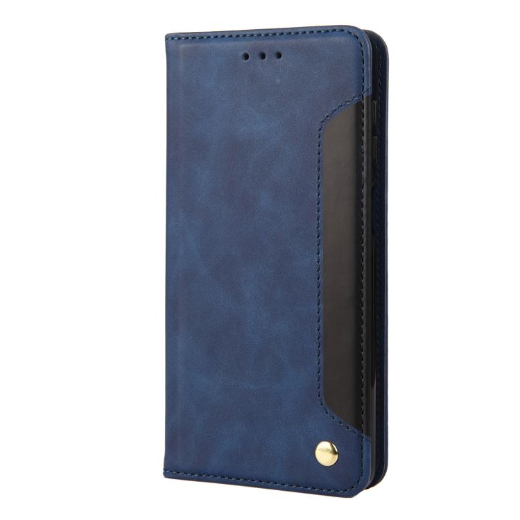 For iPhone 16e Skin Feel Splicing Leather Phone Case(Blue) - iPhone 16e Cases by PMC TechLife | Online Shopping South Africa | PMC TechLife | Buy Now Pay Later Mobicred