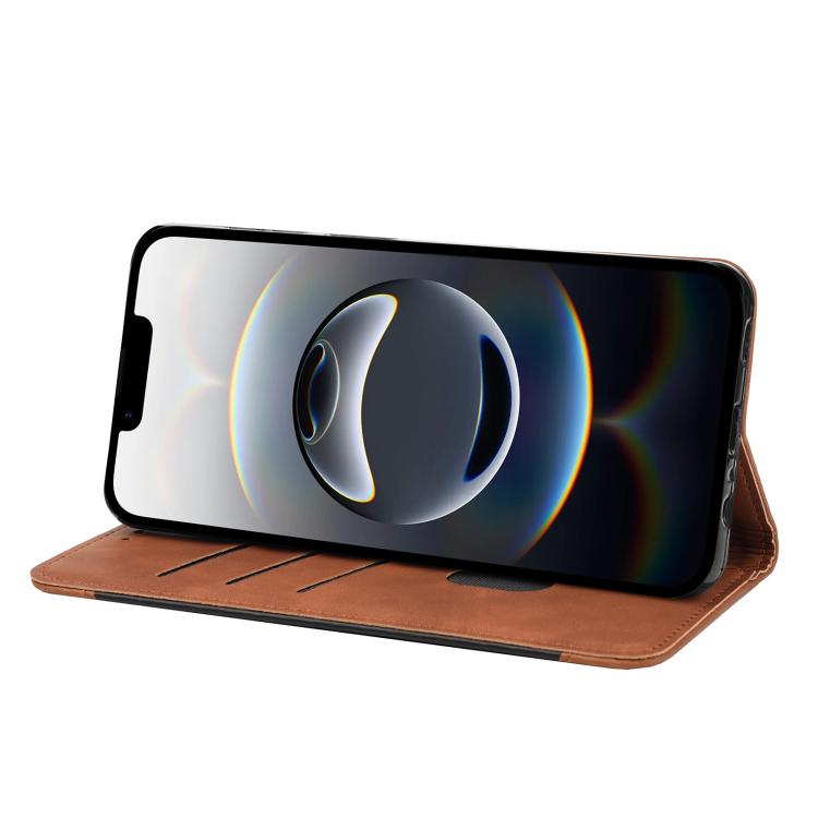 For iPhone 16e Skin Feel Splicing Leather Phone Case(Brown) - iPhone 16e Cases by PMC TechLife | Online Shopping South Africa | PMC TechLife | Buy Now Pay Later Mobicred