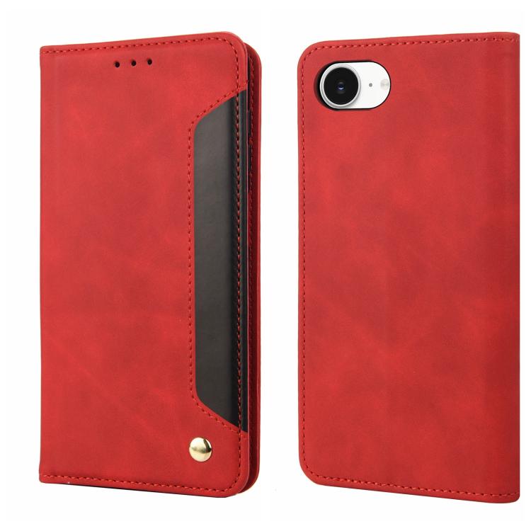 For iPhone 16e Skin Feel Splicing Leather Phone Case(Red) - iPhone 16e Cases by PMC TechLife | Online Shopping South Africa | PMC TechLife | Buy Now Pay Later Mobicred