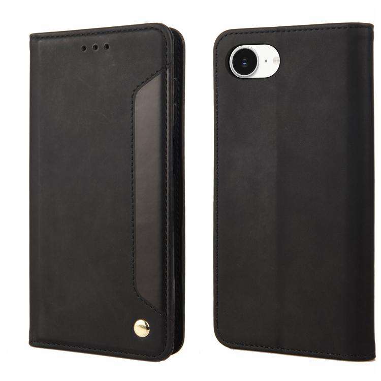 For iPhone 16e Skin Feel Splicing Leather Phone Case(Black) - iPhone 16e Cases by PMC TechLife | Online Shopping South Africa | PMC TechLife | Buy Now Pay Later Mobicred