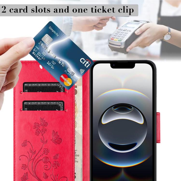 For iPhone 16e Butterfly Flower Pattern Flip Leather Phone Case(Red) - iPhone 16e Cases by PMC TechLife | Online Shopping South Africa | PMC TechLife | Buy Now Pay Later Mobicred