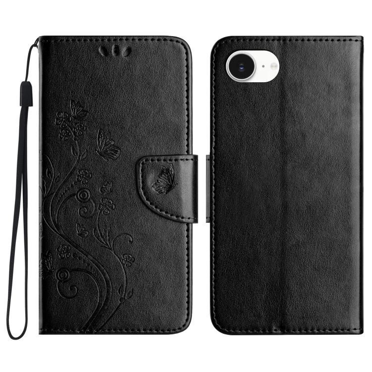 For iPhone 16e Butterfly Flower Pattern Flip Leather Phone Case(Black) - iPhone 16e Cases by PMC TechLife | Online Shopping South Africa | PMC TechLife | Buy Now Pay Later Mobicred