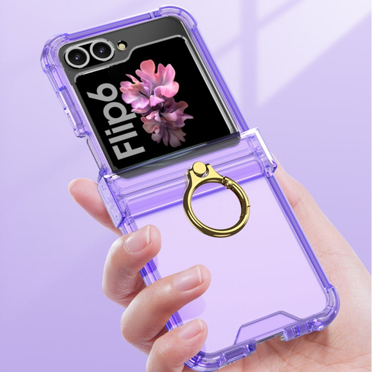 For Samsung Galaxy Z Flip6 Gkk Airbag Hinge Silicone Phone Case with Ring Holder & Tempered Film(Transparent Purple) - Galaxy Z Flip6 5G Cases by GKK | Online Shopping South Africa | PMC Jewellery | Buy Now Pay Later Mobicred