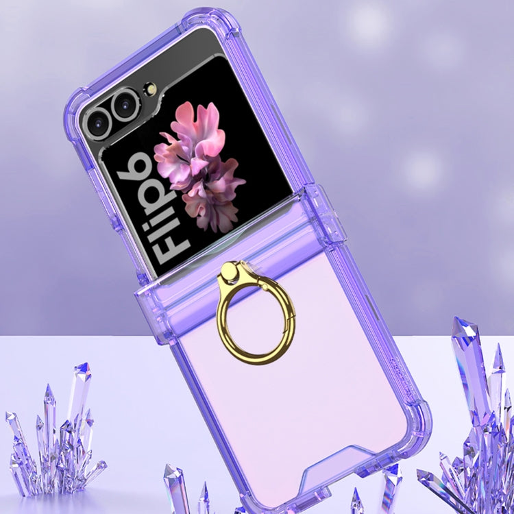 For Samsung Galaxy Z Flip6 Gkk Airbag Hinge Silicone Phone Case with Ring Holder & Tempered Film(Transparent Purple) - Galaxy Z Flip6 5G Cases by GKK | Online Shopping South Africa | PMC Jewellery | Buy Now Pay Later Mobicred