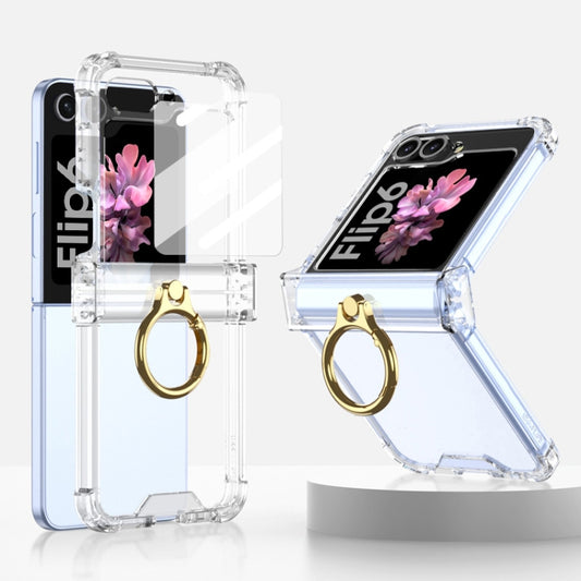 For Samsung Galaxy Z Flip6 Gkk Airbag Hinge Silicone Phone Case with Ring Holder & Tempered Film(Transparent) - Galaxy Z Flip6 5G Cases by GKK | Online Shopping South Africa | PMC Jewellery | Buy Now Pay Later Mobicred