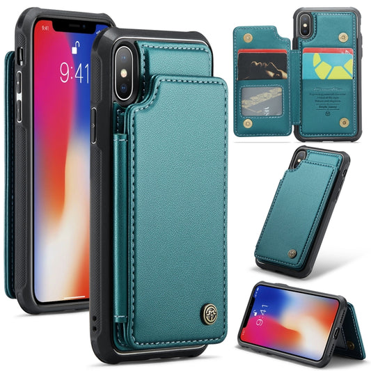 For iPhone XS / X CaseMe C22 Card Slots Holder RFID Anti-theft Phone Case(Blue Green) - More iPhone Cases by CaseMe | Online Shopping South Africa | PMC Jewellery | Buy Now Pay Later Mobicred