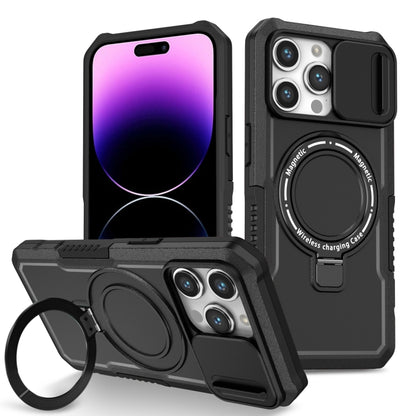 For iPhone 14 Pro Max Sliding Camshield Magsafe Holder TPU Hybrid PC Phone Case(Black) - iPhone 14 Pro Max Cases by PMC Jewellery | Online Shopping South Africa | PMC Jewellery