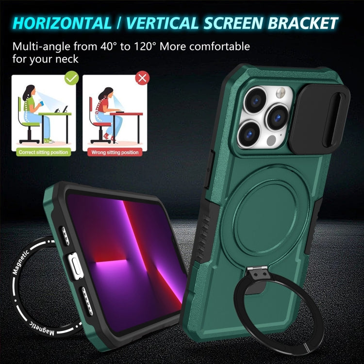 For iPhone 13 Pro Sliding Camshield Magsafe Holder TPU Hybrid PC Phone Case(Deep Green) - iPhone 13 Pro Cases by PMC Jewellery | Online Shopping South Africa | PMC Jewellery