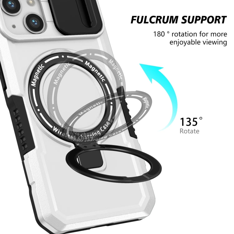 For iPhone 13 Sliding Camshield Magsafe Holder TPU Hybrid PC Phone Case(Black White) - iPhone 13 Cases by PMC TechLife | Online Shopping South Africa | PMC TechLife