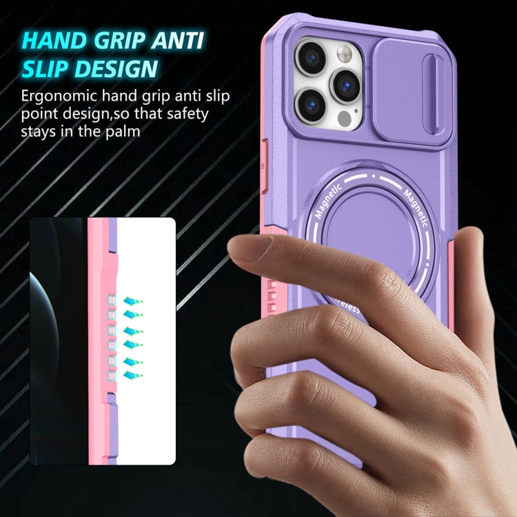 For iPhone 12 Pro Max Sliding Camshield Magsafe Holder TPU Hybrid PC Phone Case(Pink Purple) - iPhone 12 Pro Max Cases by PMC Jewellery | Online Shopping South Africa | PMC Jewellery