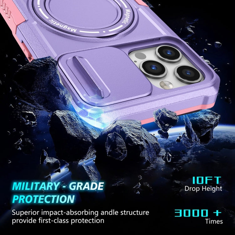 For iPhone 12 Pro Max Sliding Camshield Magsafe Holder TPU Hybrid PC Phone Case(Pink Purple) - iPhone 12 Pro Max Cases by PMC Jewellery | Online Shopping South Africa | PMC Jewellery