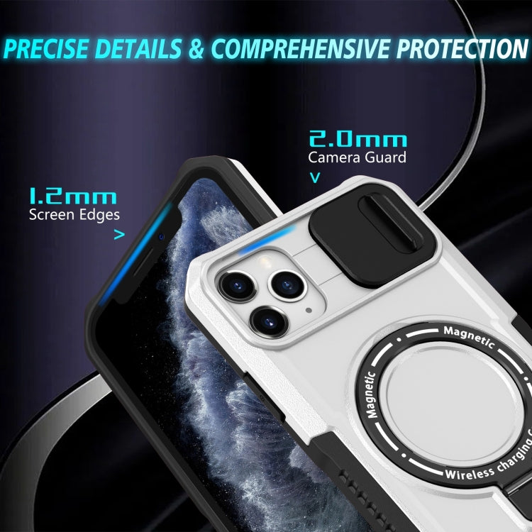 For iPhone 11 Pro Max Sliding Camshield Magsafe Holder TPU Hybrid PC Phone Case(Black White) - iPhone 11 Pro Max Cases by PMC TechLife | Online Shopping South Africa | PMC TechLife