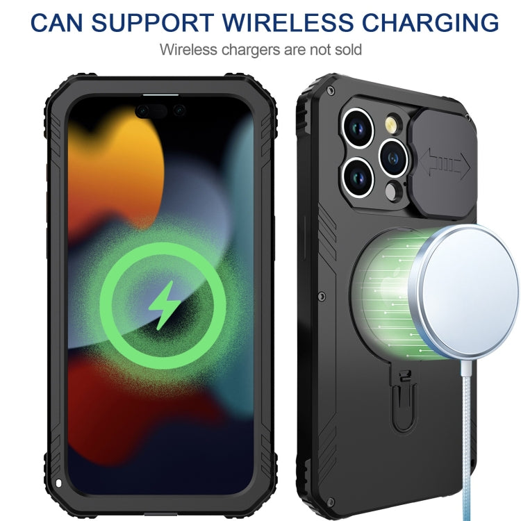 For iPhone 15 Camera Shield MagSafe Holder Life Waterproof Phone Case(Black) - iPhone 15 Cases by PMC TechLife | Online Shopping South Africa | PMC TechLife