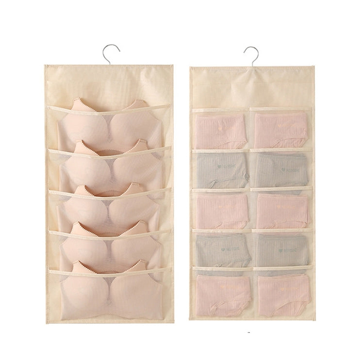 5+10 Grids Underwear Storage Bag Non-woven Double-sided Hanging Storage Bag(Beige) - Storage Bags by PMC TechLife | Online Shopping South Africa | PMC TechLife | Buy Now Pay Later Mobicred