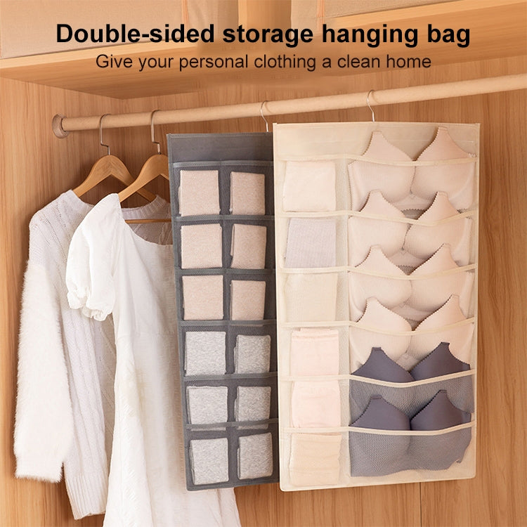 12+24 Grids Underwear Storage Bag Non-woven Double-sided Hanging Storage Bag(Grey) - Storage Bags by PMC TechLife | Online Shopping South Africa | PMC TechLife | Buy Now Pay Later Mobicred