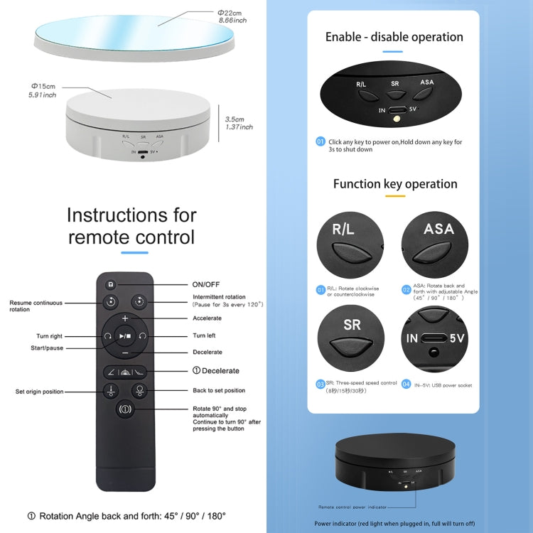 22cm Mirror Electric Rotating Display Stand Live Video Shooting Props Turntable With Remote Control(White) -  by PMC TechLife | Online Shopping South Africa | PMC TechLife | Buy Now Pay Later Mobicred