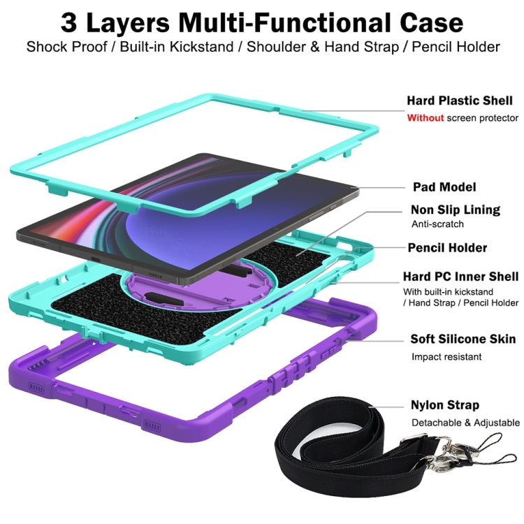 For Samsung Galaxy Tab S9 360 Degree Rotation PC Contrast Silicone Tablet Case(Purple + Mint Green) - Galaxy Tab S9 Cases by PMC Jewellery | Online Shopping South Africa | PMC Jewellery | Buy Now Pay Later Mobicred