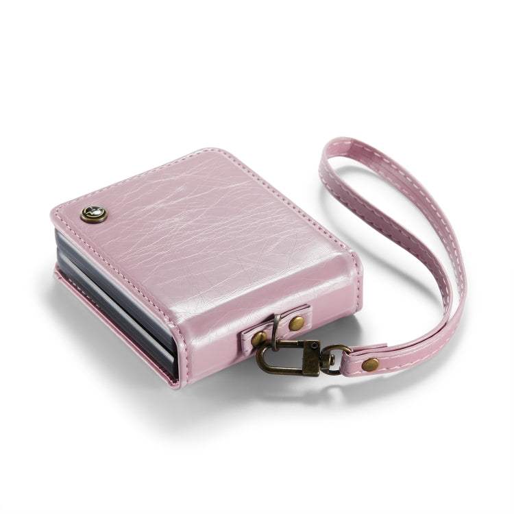 For Samsung Galaxy Z Flip5 CaseMe 003 PU + PC Business Style Crazy Horse Texture Ring Leather Phone Case with Lanyard(Pink) - Galaxy Z Flip5 Cases by CaseMe | Online Shopping South Africa | PMC Jewellery | Buy Now Pay Later Mobicred