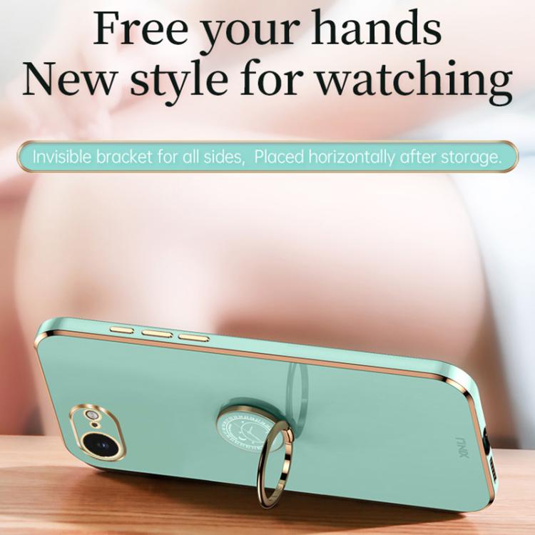 For iPhone 16e XINLI Straight Edge 6D Electroplate TPU Phone Case with Ring Holder(Pink) - free shipping - PMc TechLife - Order now!