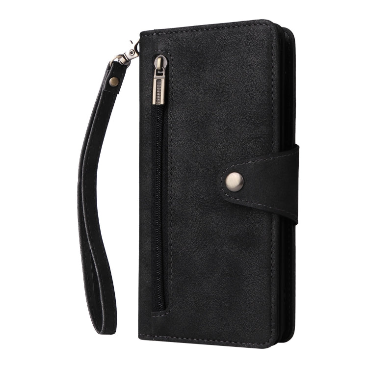 For Google Pixel 8 Rivet Buckle 9 Cards Three Fold Leather Phone Case(Black) - Google Cases by PMC Jewellery | Online Shopping South Africa | PMC Jewellery | Buy Now Pay Later Mobicred