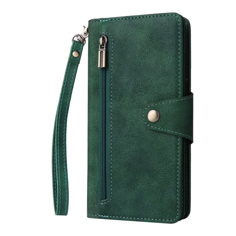 For Google Pixel 8 Pro Rivet Buckle 9 Cards Three Fold Leather Phone Case(Green) - Google Cases by PMC TechLife | Online Shopping South Africa | PMC TechLife | Buy Now Pay Later Mobicred