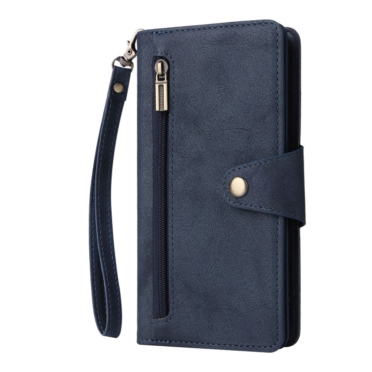 For Google Pixel 8 Pro Rivet Buckle 9 Cards Three Fold Leather Phone Case(Blue) - Google Cases by PMC TechLife | Online Shopping South Africa | PMC TechLife | Buy Now Pay Later Mobicred