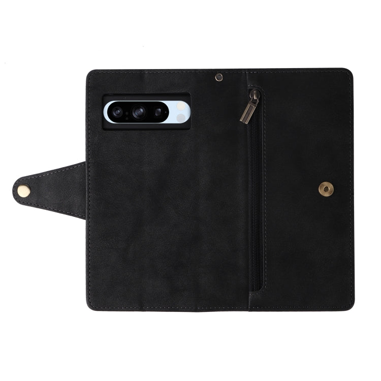 For Google Pixel 8a Rivet Buckle 9 Cards Three Fold Leather Phone Case(Black) - Google Cases by PMC TechLife | Online Shopping South Africa | PMC TechLife | Buy Now Pay Later Mobicred