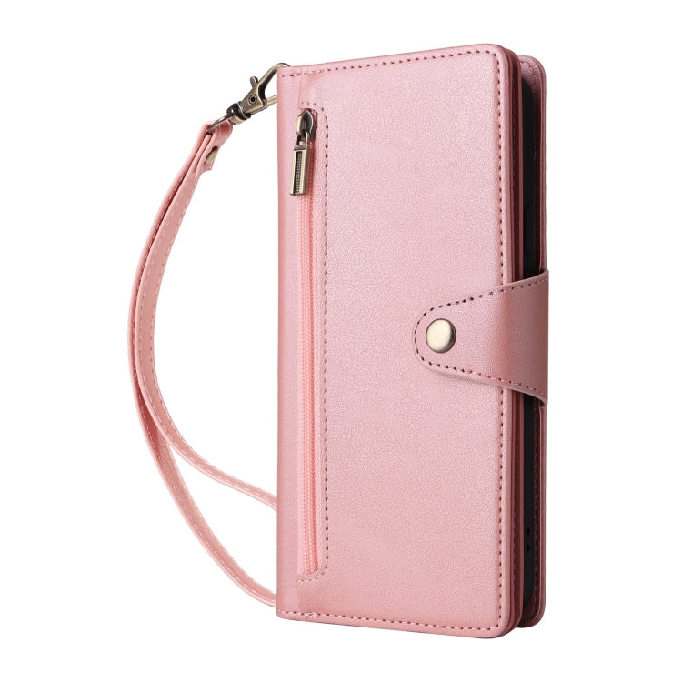 For Google Pixel 9 Rivet Buckle 9 Cards Three Fold Leather Phone Case(Rose Gold) - Google Cases by PMC TechLife | Online Shopping South Africa | PMC TechLife | Buy Now Pay Later Mobicred