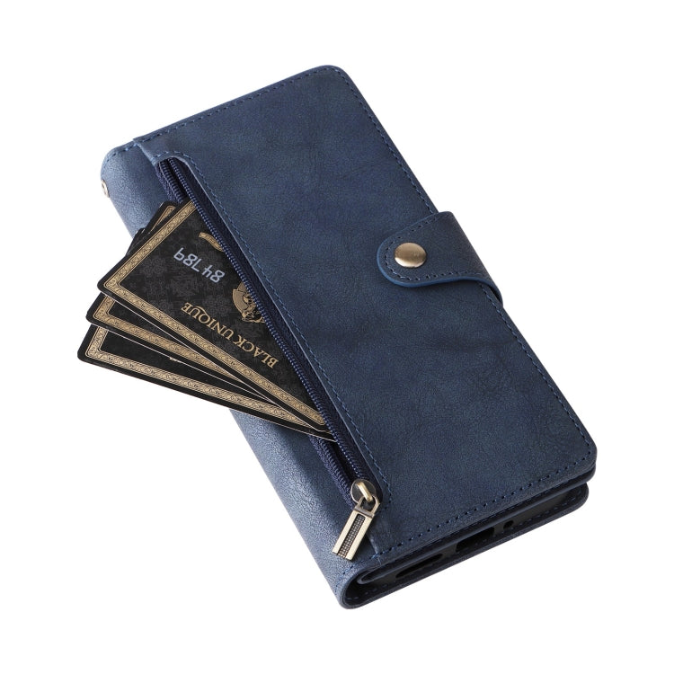 For Google Pixel 9 Rivet Buckle 9 Cards Three Fold Leather Phone Case(Blue) - Google Cases by PMC Jewellery | Online Shopping South Africa | PMC Jewellery | Buy Now Pay Later Mobicred