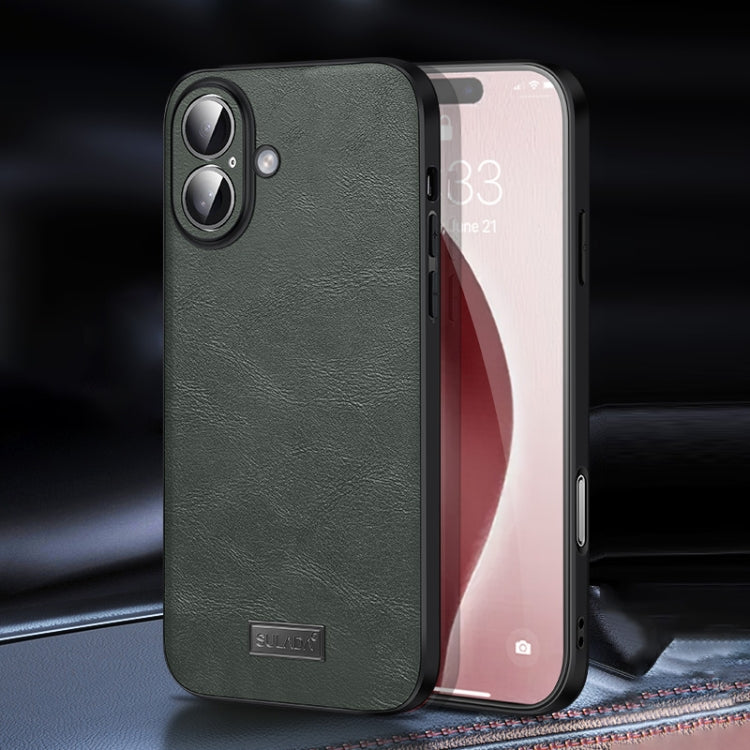 For iPhone 16 Plus SULADA Shockproof TPU Hybrid Handmade Leather Phone Case(Green) - free shipping - PMC Jewellery - Order now!