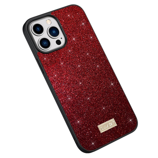 For iPhone 15 Pro SULADA Glittery PC Hybrid TPU Handmade Leather Phone Case(Red) - iPhone 15 Pro Cases by SULADA | Online Shopping South Africa | PMC Jewellery | Buy Now Pay Later Mobicred