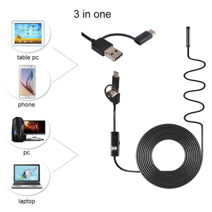 AN100 3 in 1 IP67 Waterproof USB-C / Type-C + Micro USB + USB HD Endoscope Hard Tube Inspection Camera for Parts of OTG Function Android Mobile Phone, with 6 LEDs, Lens Diameter:5.5mm(Length: 2m) -  by PMC Jewellery | Online Shopping South Africa | PMC Jewellery | Buy Now Pay Later Mobicred