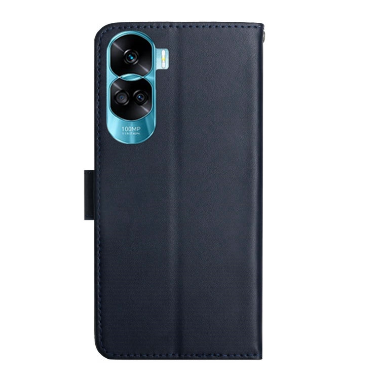 For Honor 90 Lite HT02 Genuine Leather Fingerprint-proof Flip Phone Case(Blue) - Honor Cases by PMC TechLife | Online Shopping South Africa | PMC TechLife | Buy Now Pay Later Mobicred