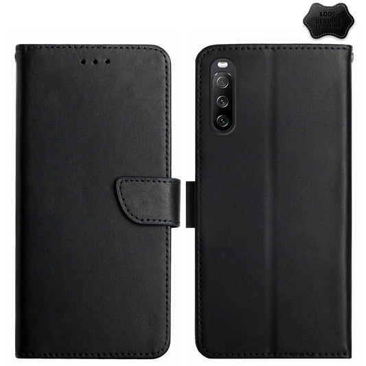 For Sony Xperia 10 VI Genuine Leather Fingerprint-proof Horizontal Flip Phone Case(Black) - Sony Cases by PMC Jewellery | Online Shopping South Africa | PMC Jewellery | Buy Now Pay Later Mobicred