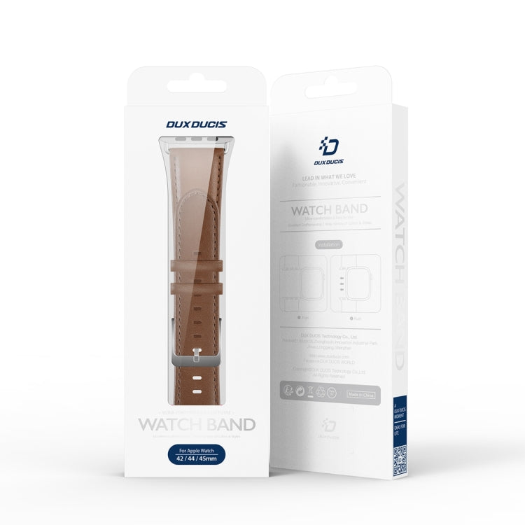 For Apple Watch 8 45mm  DUX DUCIS YS Series Genuine Leather Watch Band(Brown) - Watch Bands by DUX DUCIS | Online Shopping South Africa | PMC Jewellery | Buy Now Pay Later Mobicred