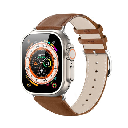 For Apple Watch 7 45mm DUX DUCIS YS Series Genuine Leather Watch Band(Brown) - Watch Bands by DUX DUCIS | Online Shopping South Africa | PMC Jewellery | Buy Now Pay Later Mobicred