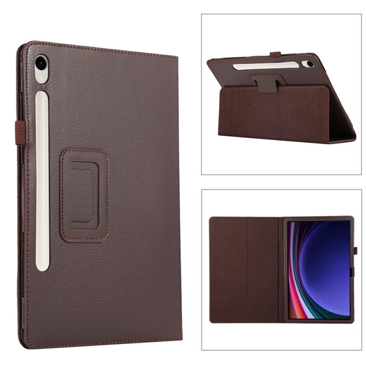 For Samsung Galaxy Tab S9 Litchi Texture Leather Tablet Case with Holder(Brown) - Other Galaxy Tab PC by PMC Jewellery | Online Shopping South Africa | PMC Jewellery | Buy Now Pay Later Mobicred