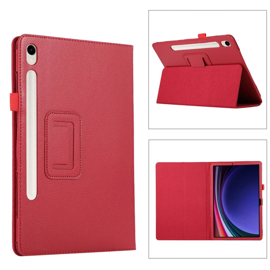 For Samsung Galaxy Tab S9 Litchi Texture Leather Tablet Case with Holder(Red) - Other Galaxy Tab PC by PMC Jewellery | Online Shopping South Africa | PMC Jewellery | Buy Now Pay Later Mobicred