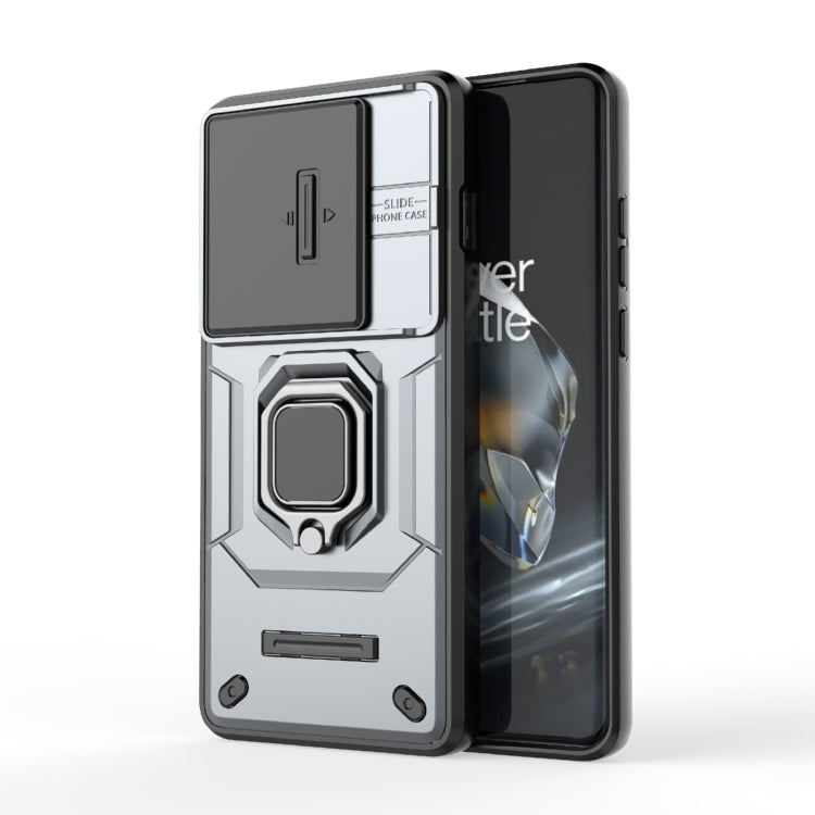 For OnePlus 12 5G Sliding Camshield TPU + PC Shockproof Phone Case with Holder(Grey) - OnePlus Cases by PMC TechLife | Online Shopping South Africa | PMC TechLife