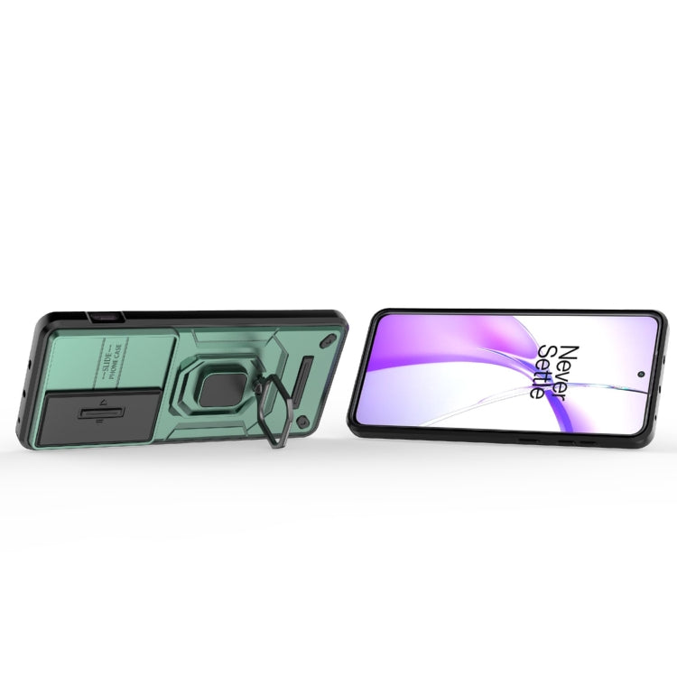 For OnePlus ACE 3V Sliding Camshield TPU + PC Shockproof Phone Case with Holder(Green) - OnePlus Cases by PMC TechLife | Online Shopping South Africa | PMC TechLife | Buy Now Pay Later Mobicred