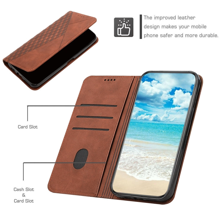 For Motorola Edge 2024 Diamond Splicing Skin Feel Magnetic Leather Phone Case(Brown) - Motorola Cases by PMC Jewellery | Online Shopping South Africa | PMC Jewellery | Buy Now Pay Later Mobicred